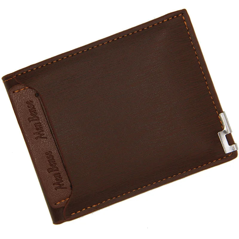 Men's iron-edge card-picking short wallet in PU material with compact design