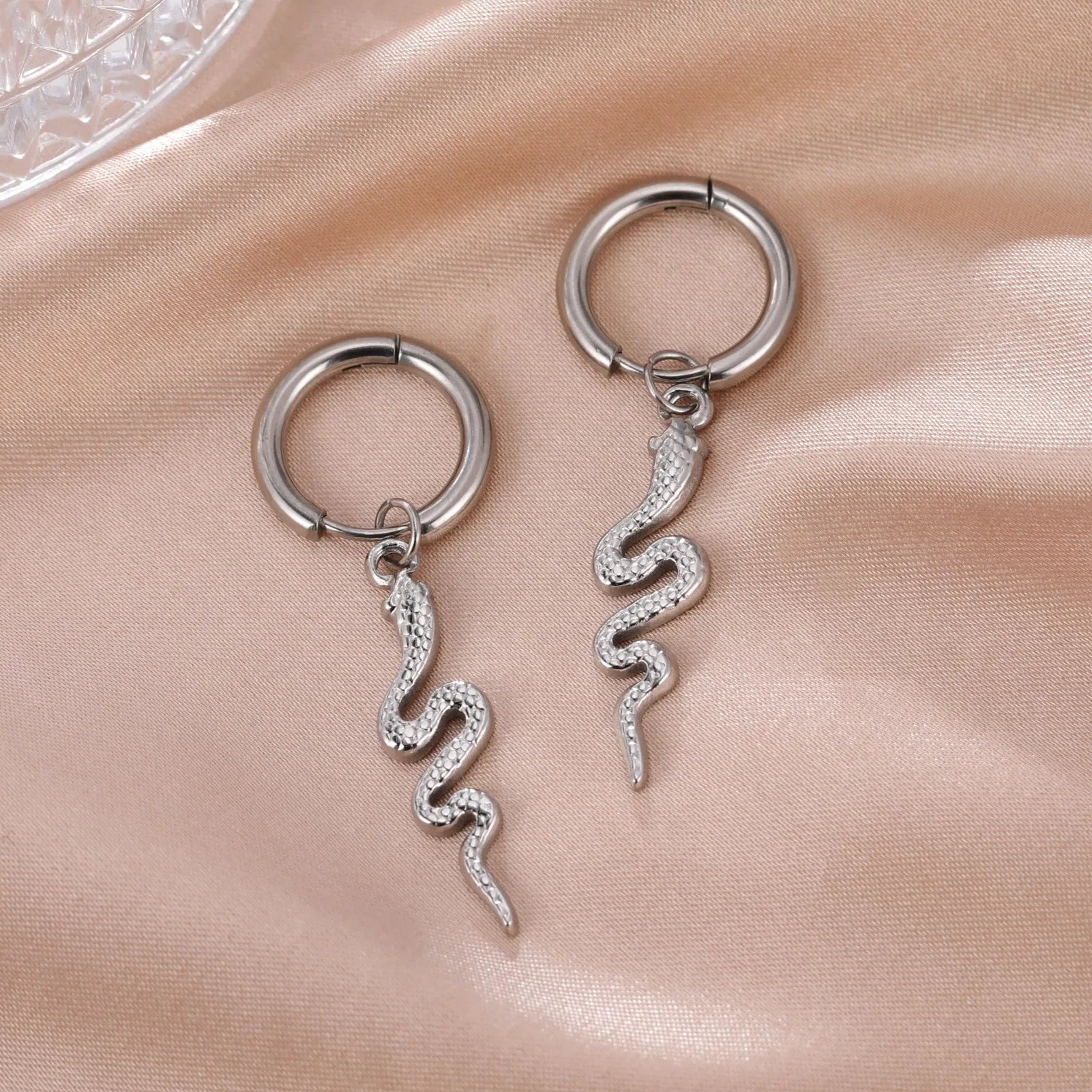 Gold plated stainless steel snake vintage clip-on earrings