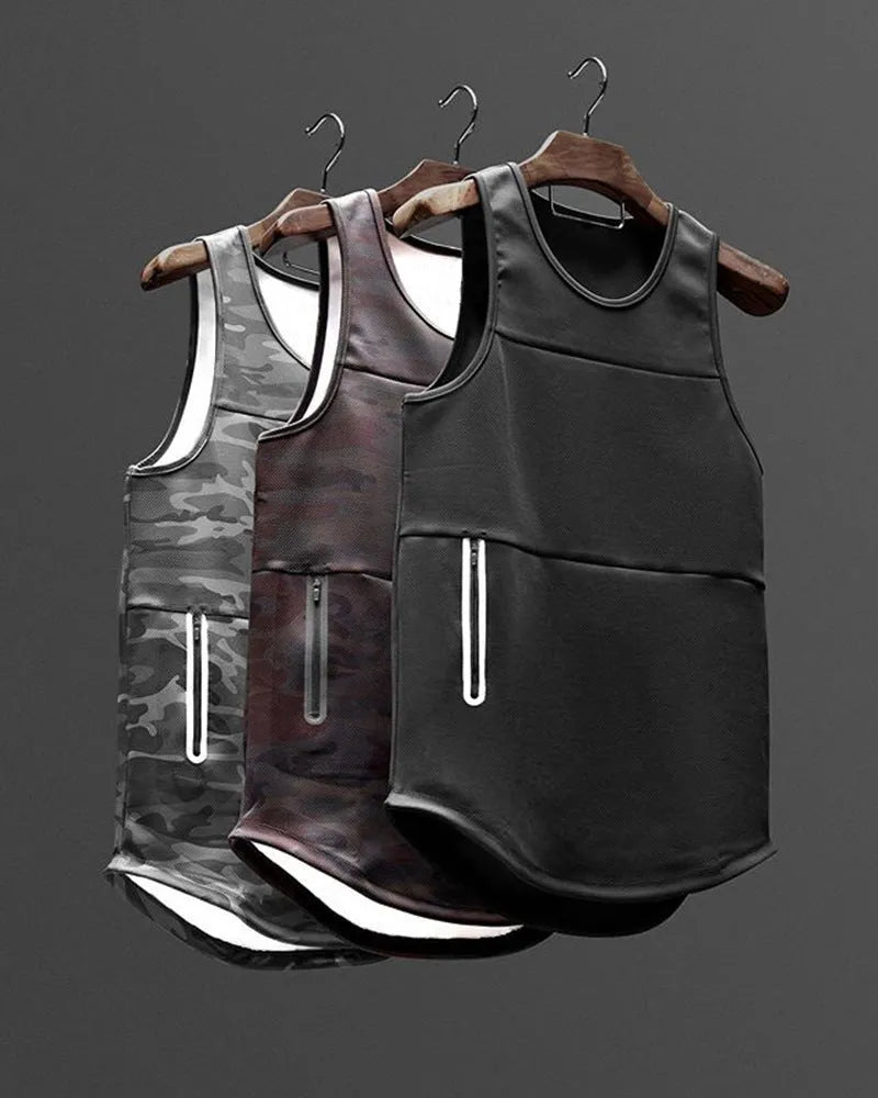 Men's sports vest in quick-dry cotton blended fabric, summer fitness running top, black light board colour