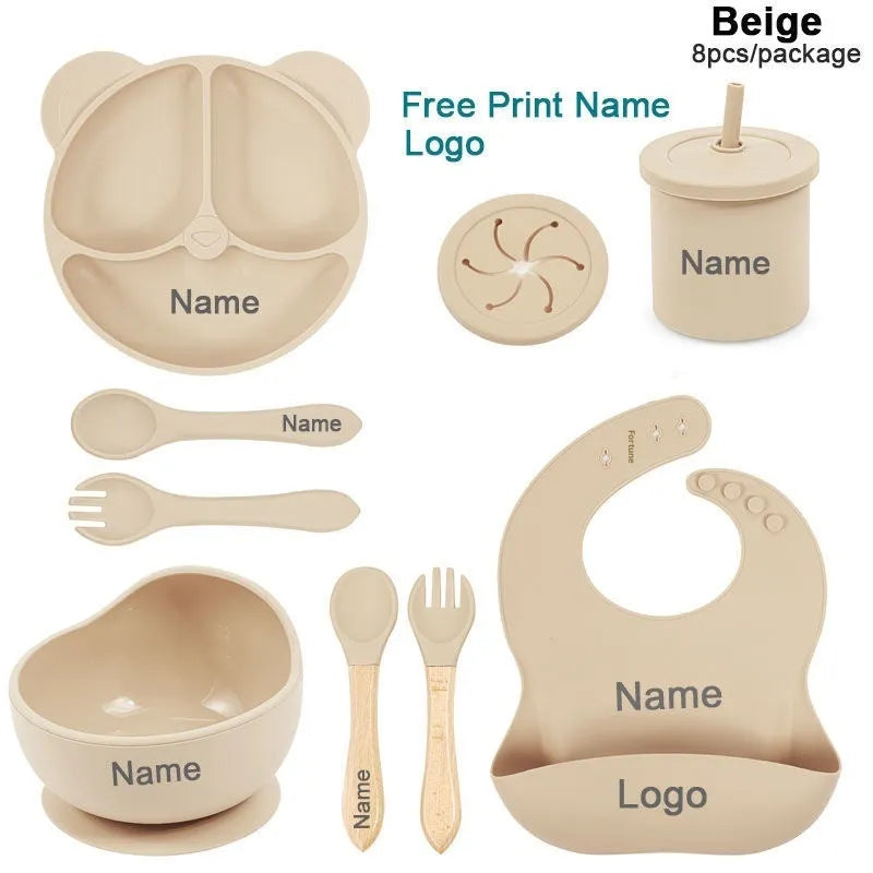 Panda Silicone children's tableware set with cat ear design cups in multiple colours on a table