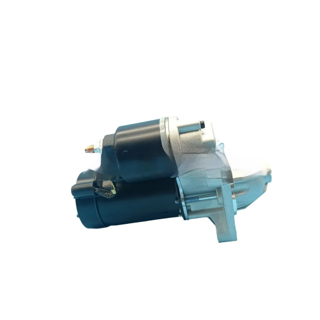 Black automotive starter motor with 10 teeth for Ford Fiesta shown on white background