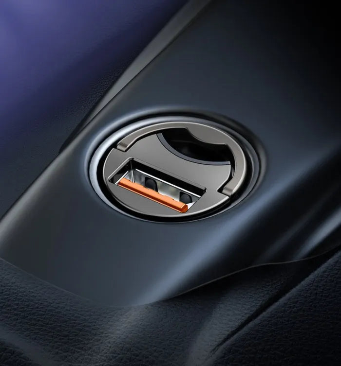 Baseus Huixiaoxing Mini Car Charger 30W single USB PPS fast charger in electro-optic grey with attached 1m cable