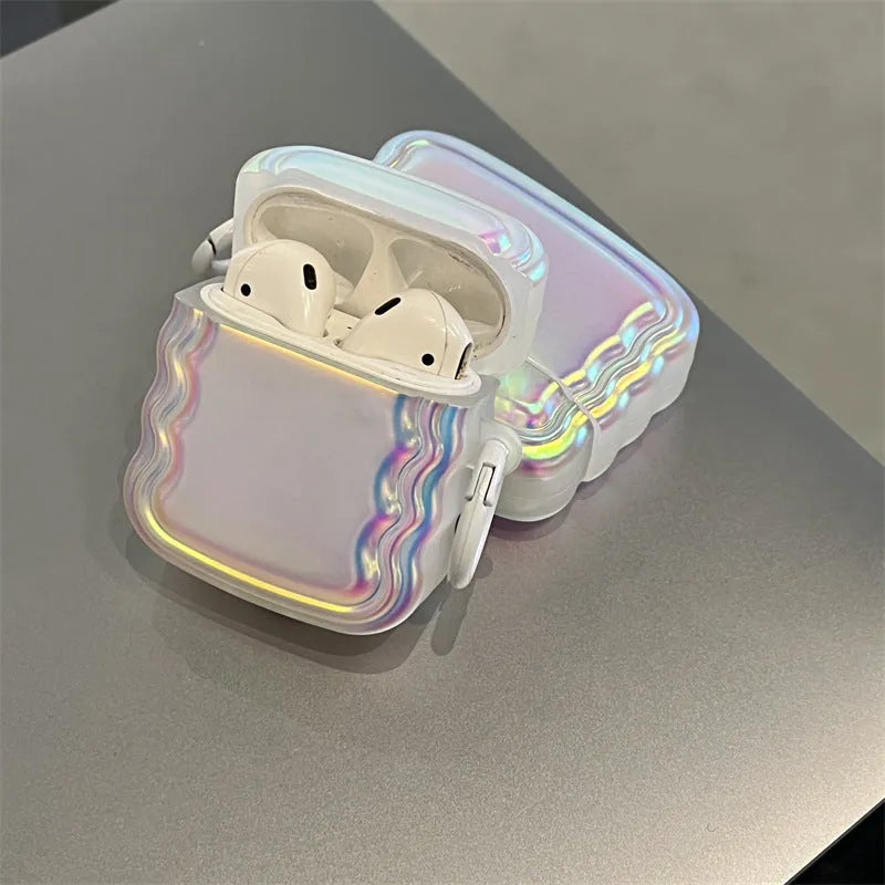 Silicone case with laser engraving and a coloured ring for Apple AirPods charging case.
