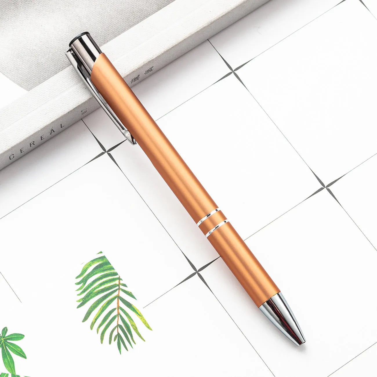 Metal ballpoint pen with aluminium barrel in multiple colour options including champagne gold and painted silver