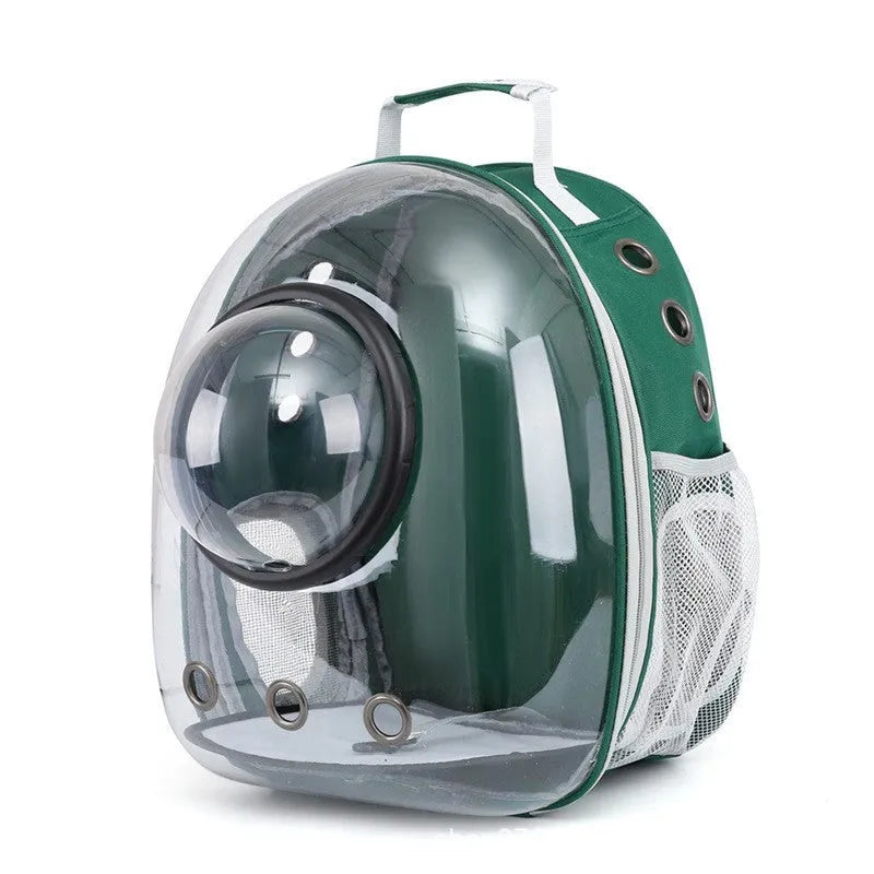 Grey PC plastic astronaut-style cat carrier bag with a side opening panel.