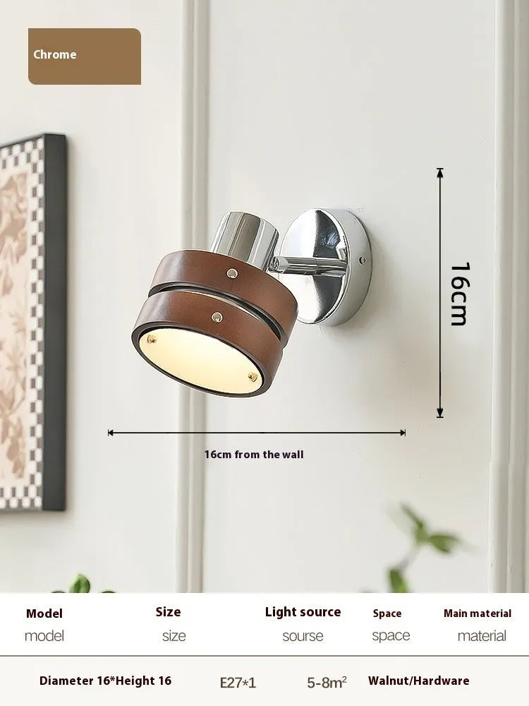 Nordic walnut small wall lamp for bedside and living room background wall lighting