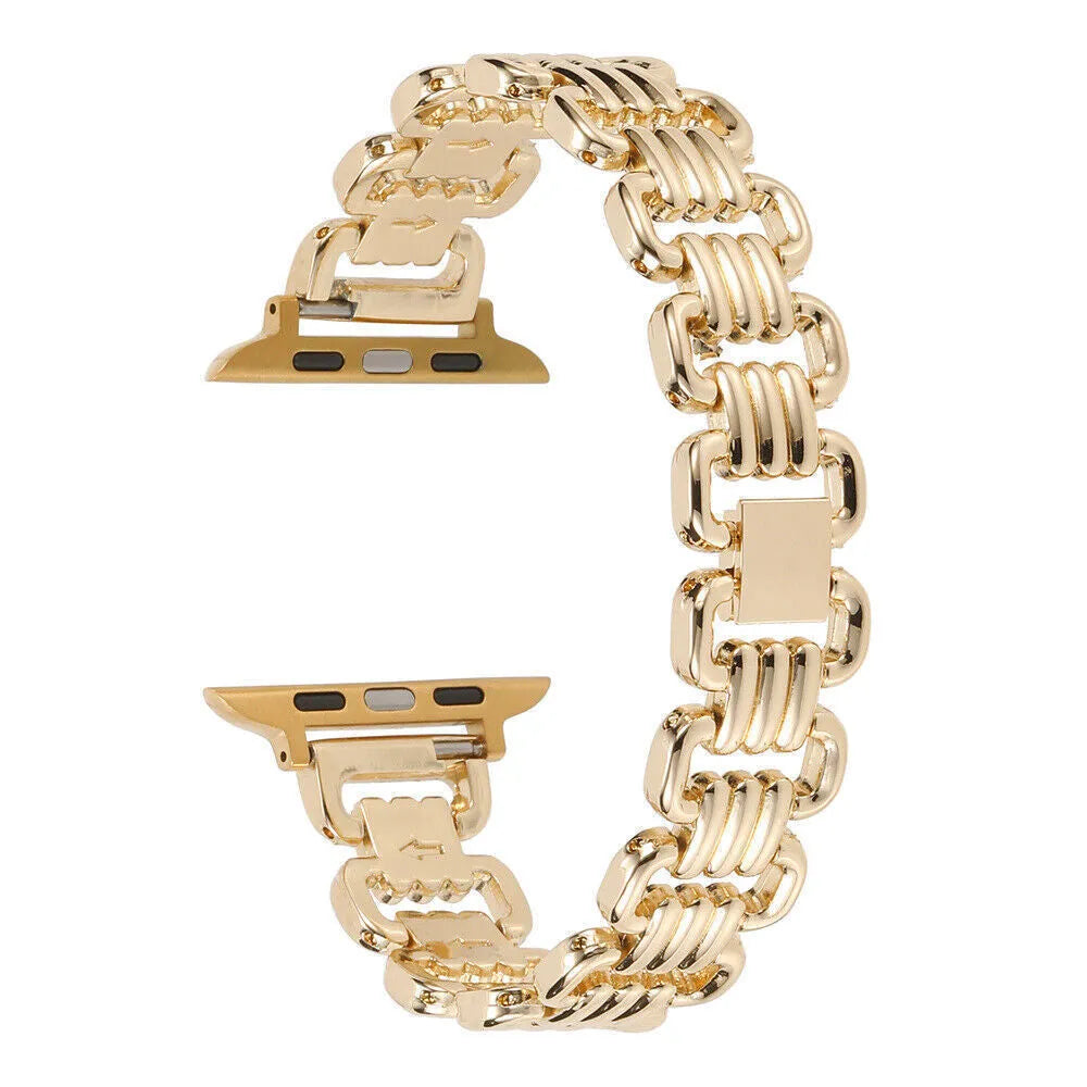 Alloy metal Apple Watch replacement band with adjustable stainless steel clasp in multiple colour options