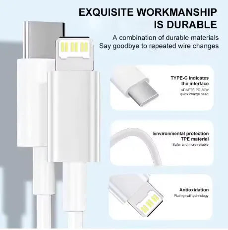 Fast charge mobile phone data cable with woven Lightning connector PD 20W 1 metre transparent