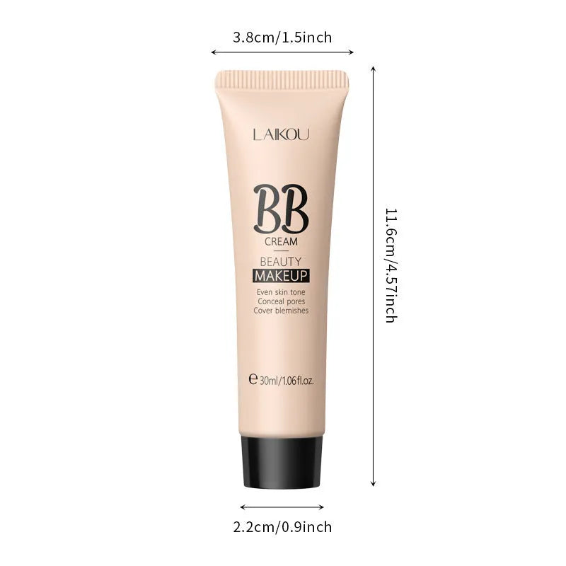 30ml tube of BB cream makeup shown with nine shade options from light to dark.