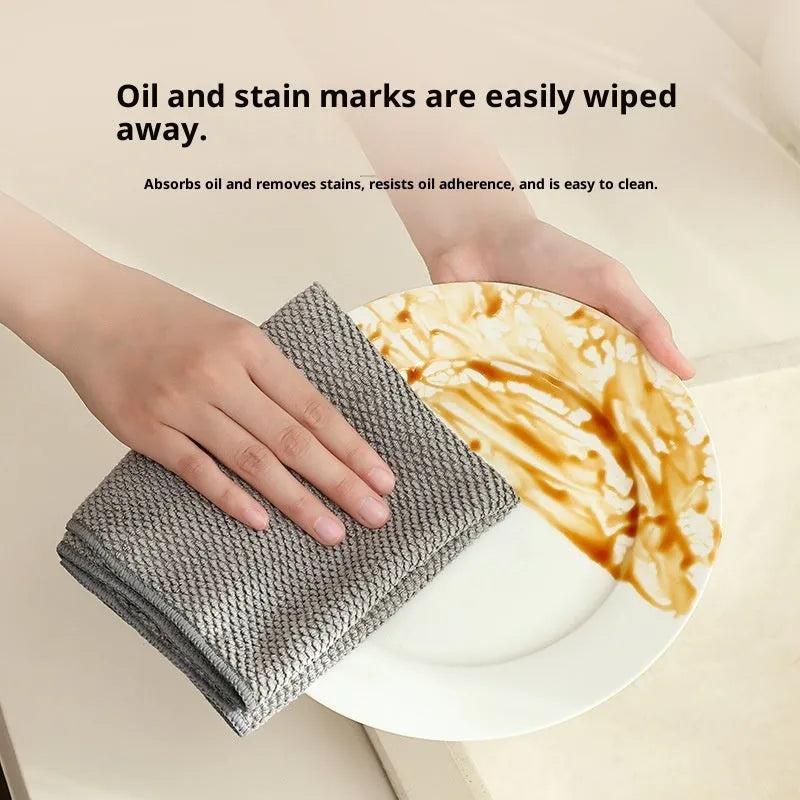 Thickened microfiber kitchen wipe cloth in beige with lanyard, absorbent for cleaning tasks