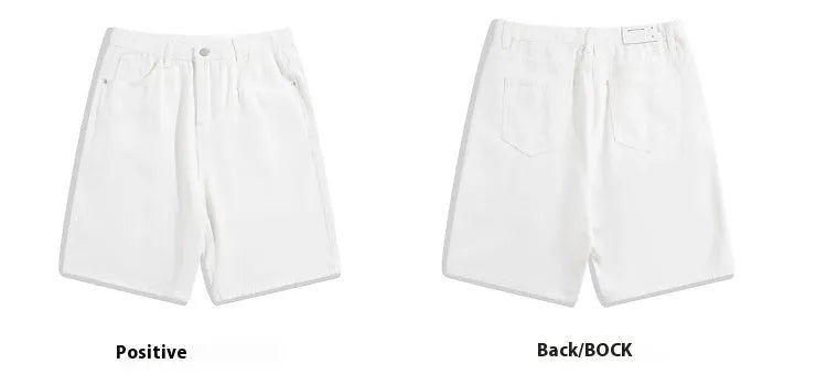 Men's straight-leg denim shorts in light blue, mid waist fit with zipper fly
