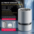 White desktop air purifier with USB cable for small room formaldehyde and odour removal