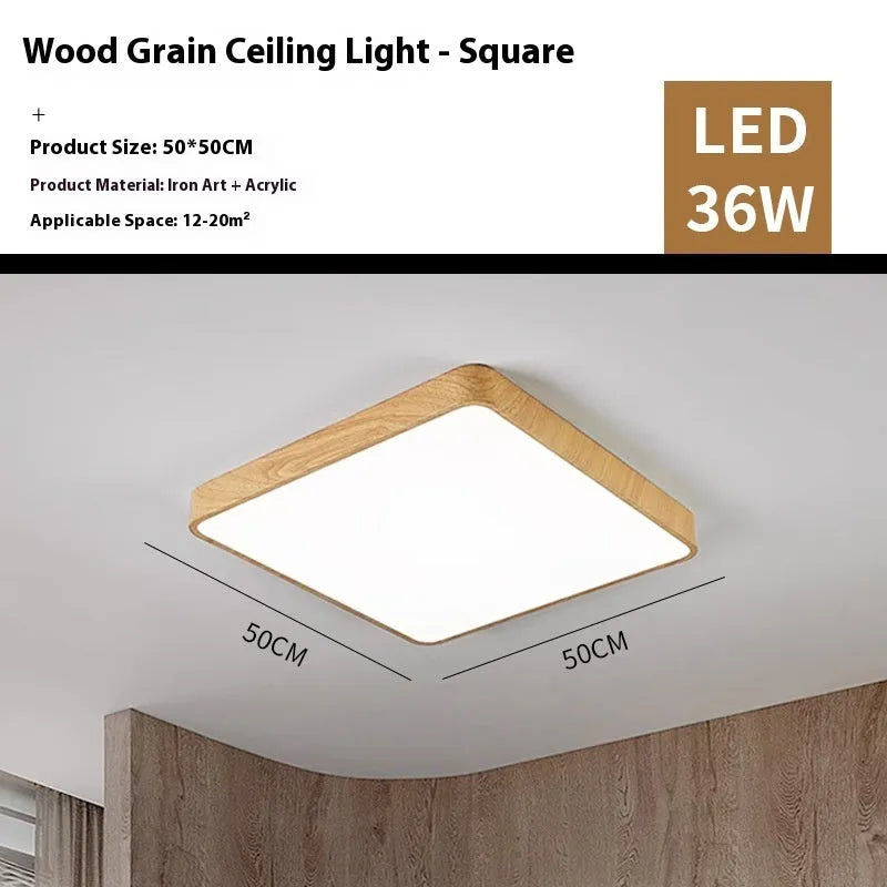 Nordic LED wood grain colour iron art ceiling light with electrodeless dimming in 40x40cm size