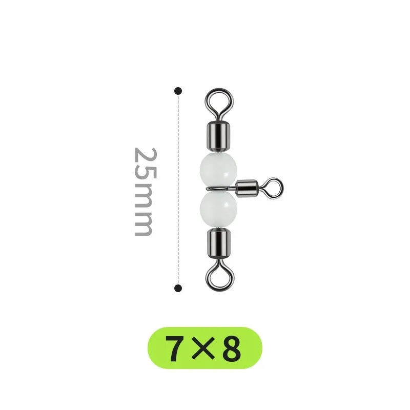 Copper luminous three-fork swivel fishing beads in various diameters from 2.2mm to 10mm