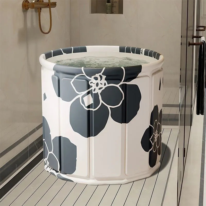 Foldable bath barrel for adults, thickened water-repellent cloth, 70cm diameter, sky blue colour