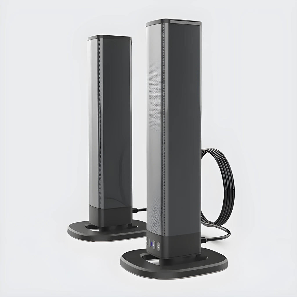 BS-36 black split wireless Bluetooth speaker pair for desktop stereo sound with USB power