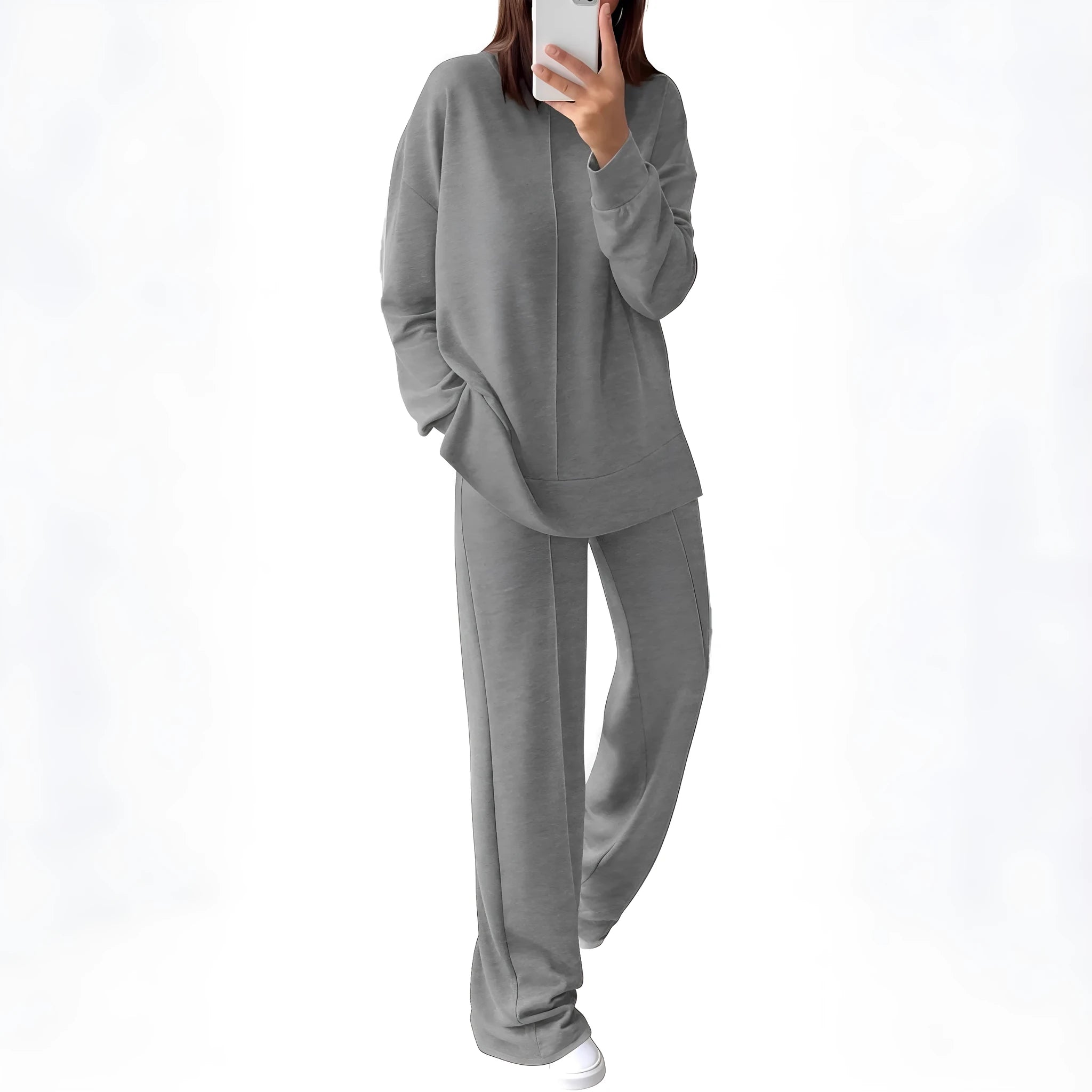 Women's army green polyester long-sleeve tracksuit set with top and pants for sports