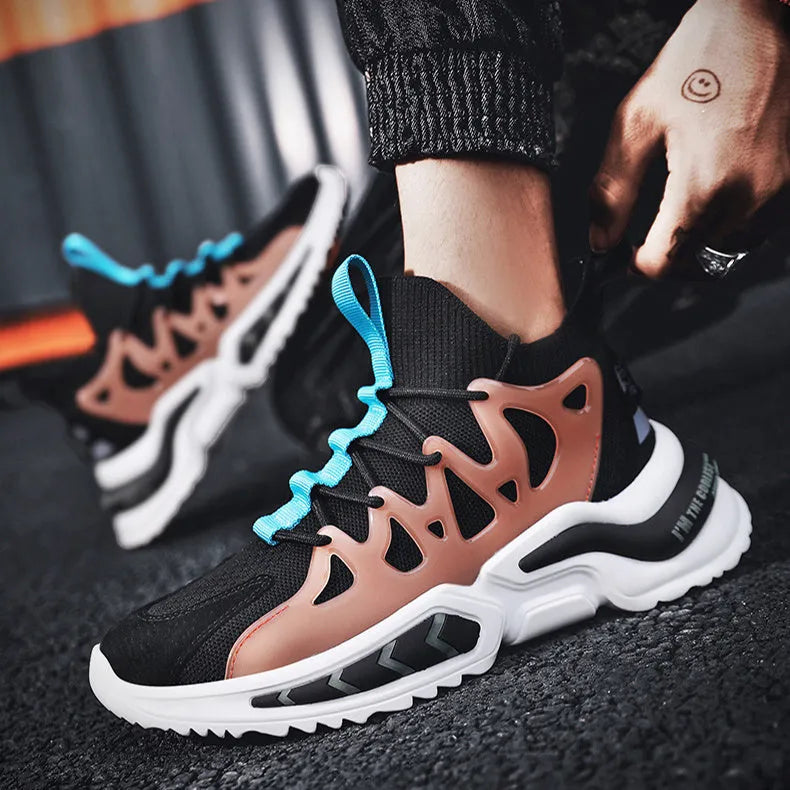 Men's black mesh and EVA sole non-slip running sneakers for gym training, side view
