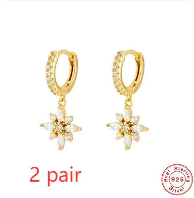 S925 sterling silver snowflake pendant earrings with geometric design in gold colour options