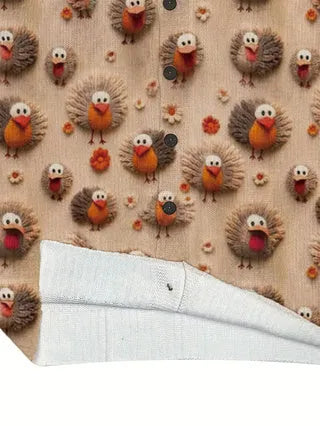 Loose fit digital printed top with lapel collar in a selected colour and size.