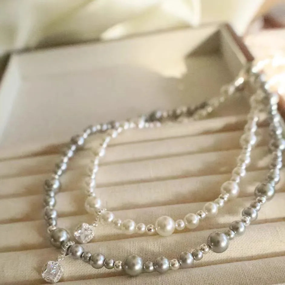 Cube sugar pearl necklace Korean style star pendant clavicle chain for women copper electroplated