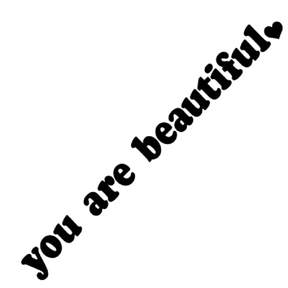 You Are Beautiful sport PVC vinyl stickers in nine colours showing laser and gold finishes with dimensions
