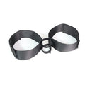 Black adult toy strap with adjustable knitted belt for hands-free intimate stimulation