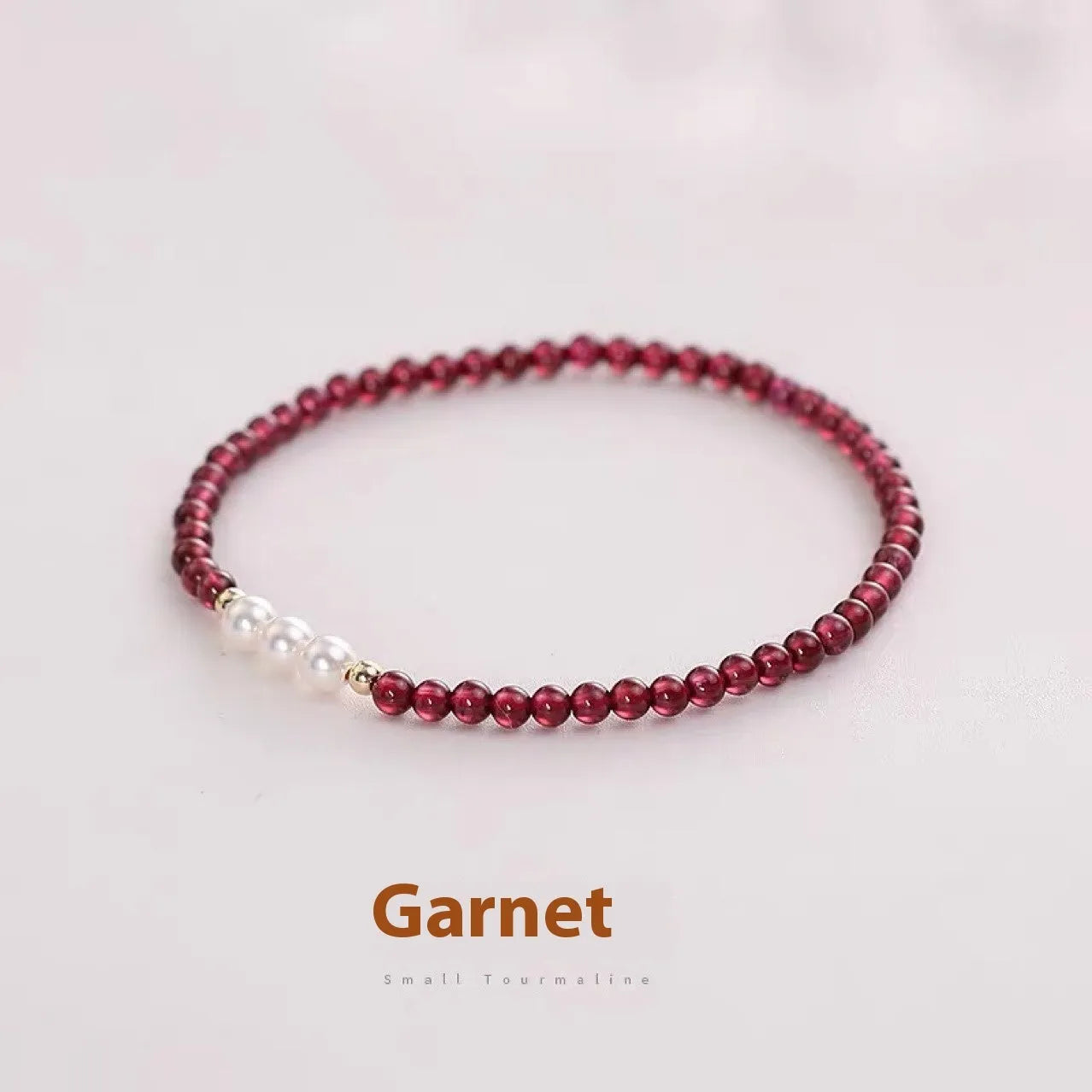Women's garnet crystal bracelet with artificial pearls in 3mm or 4mm bead sizes