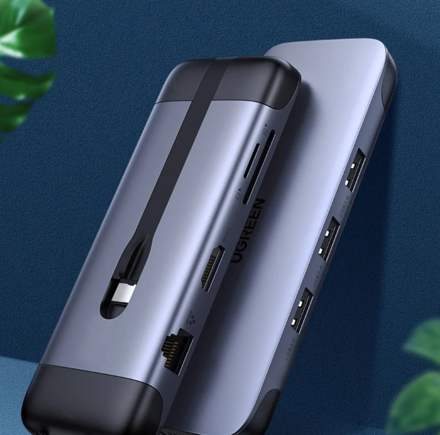 USB C docking station with HDMI, VGA, USB 3.0, and Ethernet ports including all connecting cables