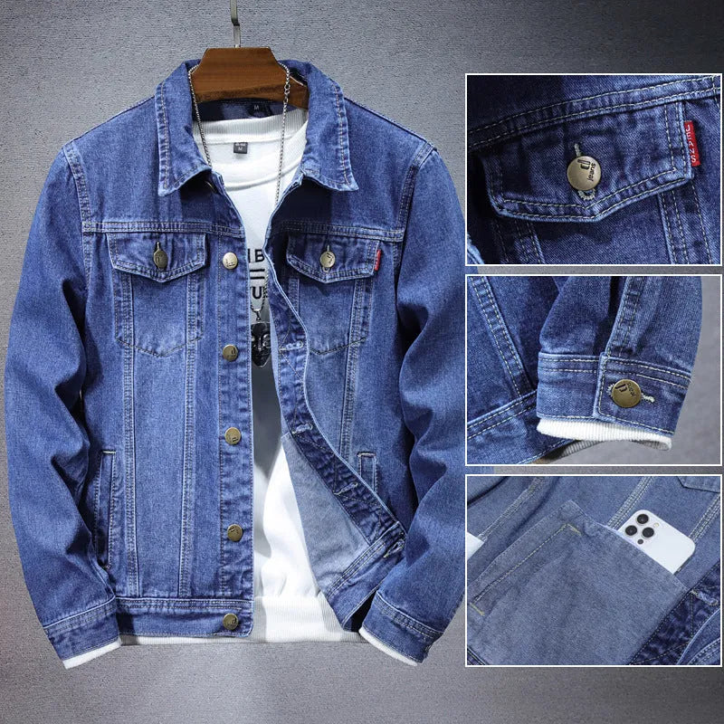 Men's denim coat casual top solid colour cardigan loose fit light blue blue cotton blend spring autumn