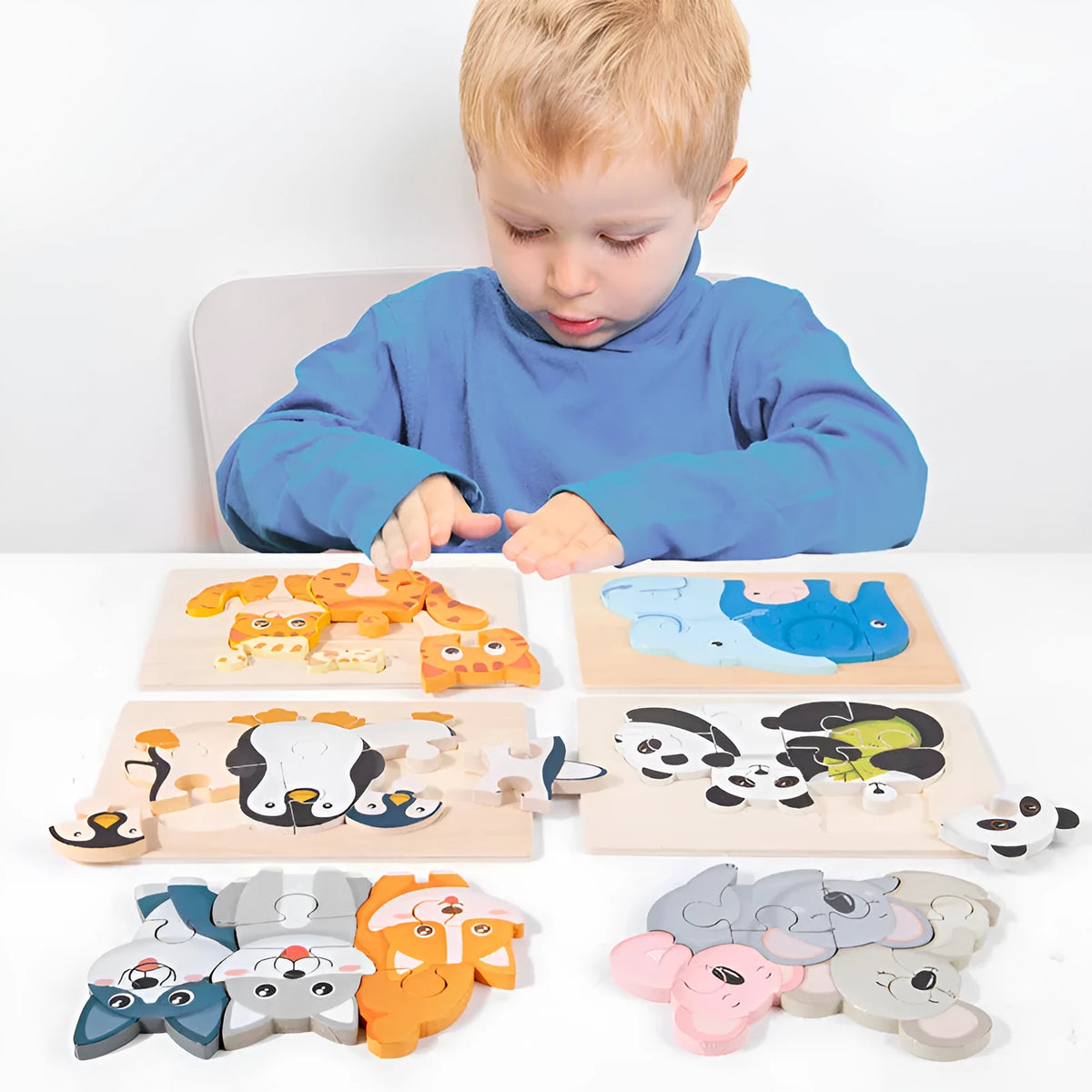 Wooden animal three-dimensional puzzle board with pieces in elephant design for children aged 4 to 6 years
