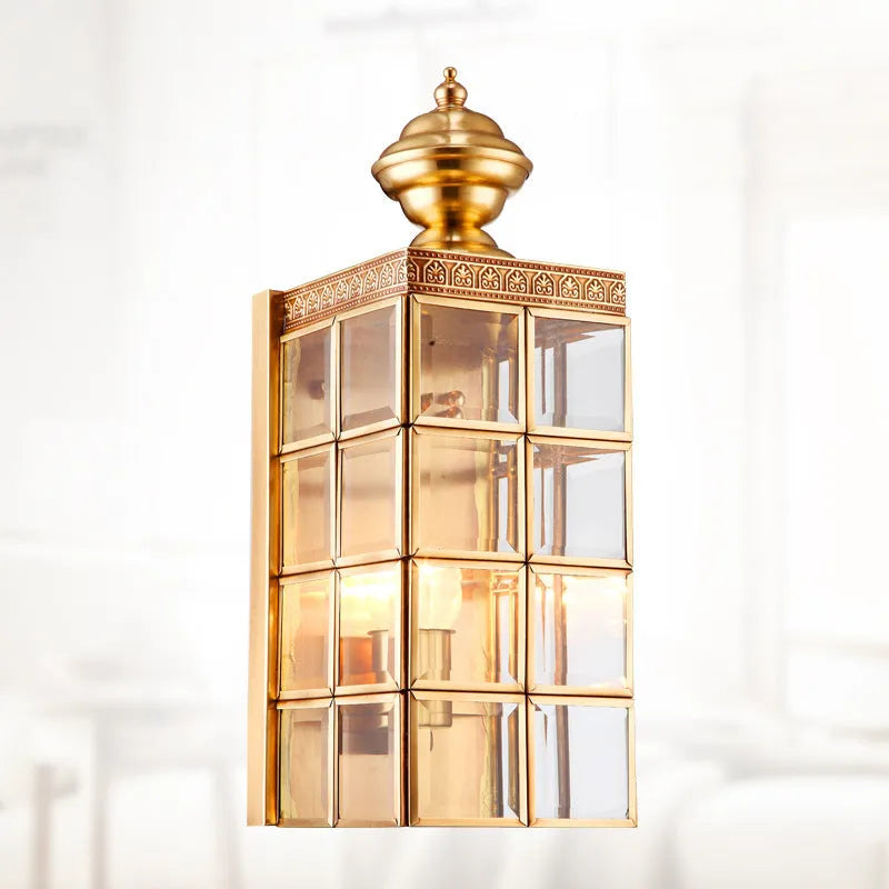 Modern European full copper wall lamp with glass shade, gold finish, 130x410x150mm