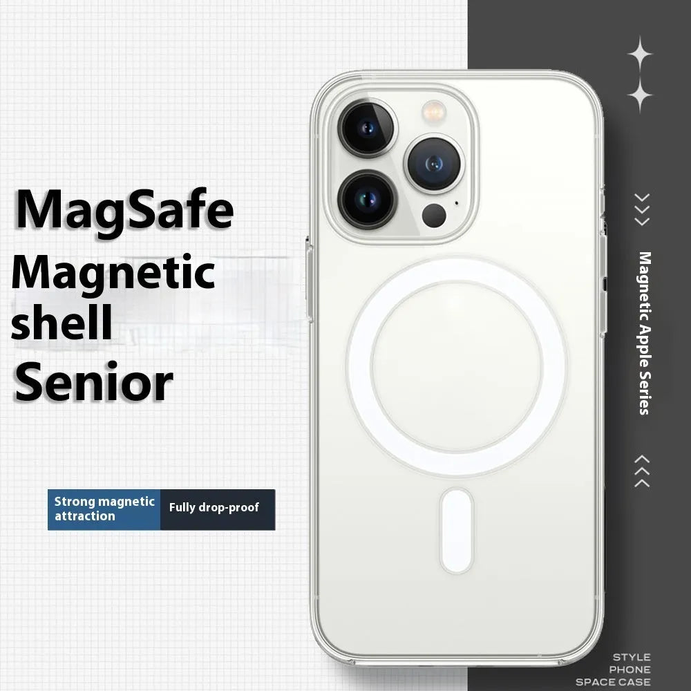 Straight edge airbag transparent magnetic phone case for Apple iPhone 16 and 16 Plus, PC material, simple style, clear colour