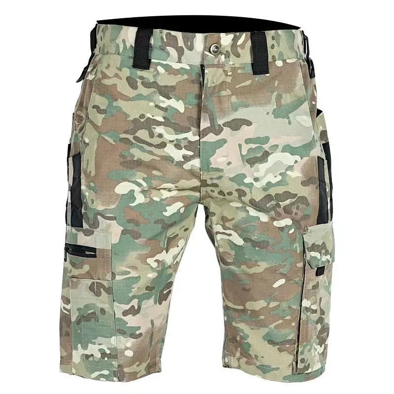 Beetle elastic waist camouflage shorts shown in multiple colours including dark night and CP camo patterns.