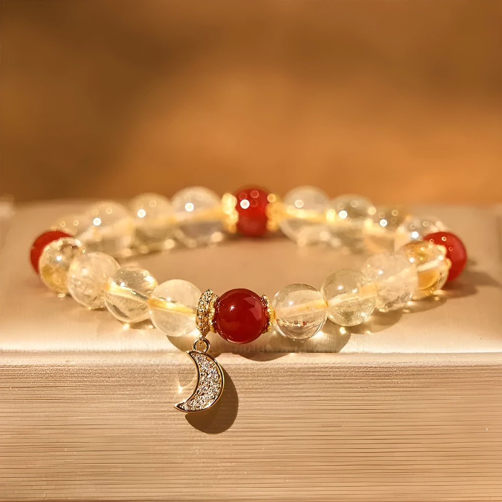 Crystal bracelet with citrine red agate moon boom design for women