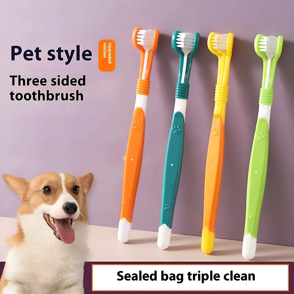 Pet toothbrush with nylon bristles and plastic handle in green colour