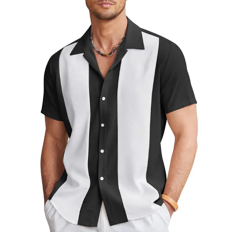 Men's striped slim fit polyester Hawaiian shirt in DXCS-327 colour, cardigan style, for seaside daily wear