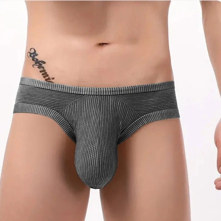Men's cotton briefs in seven colour options showing low waist boxer style design
