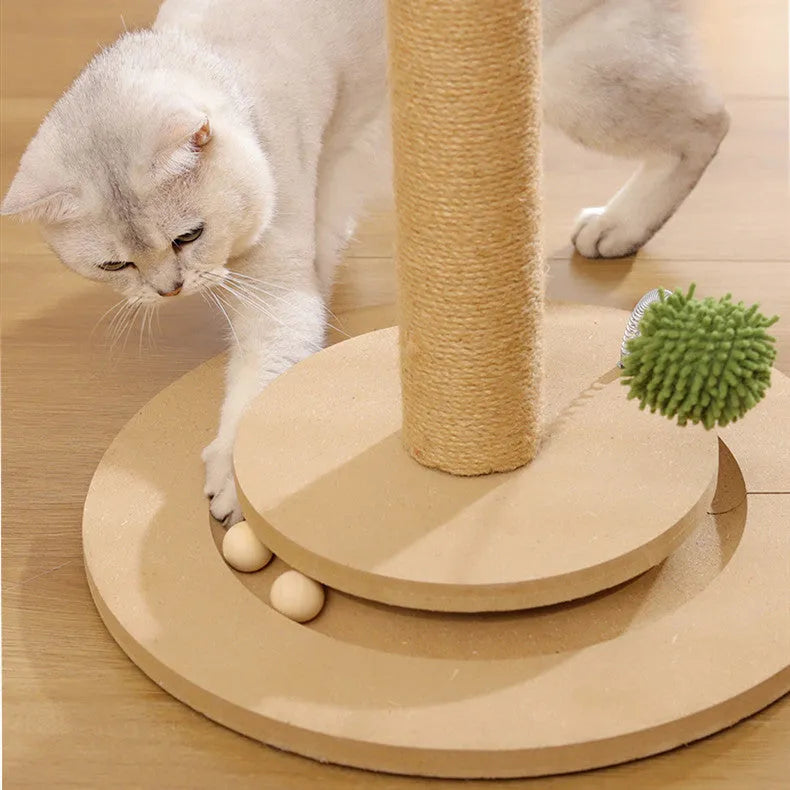 Canna coloured vertical cat climbing frame with hemp rope scratching surface and density plate base