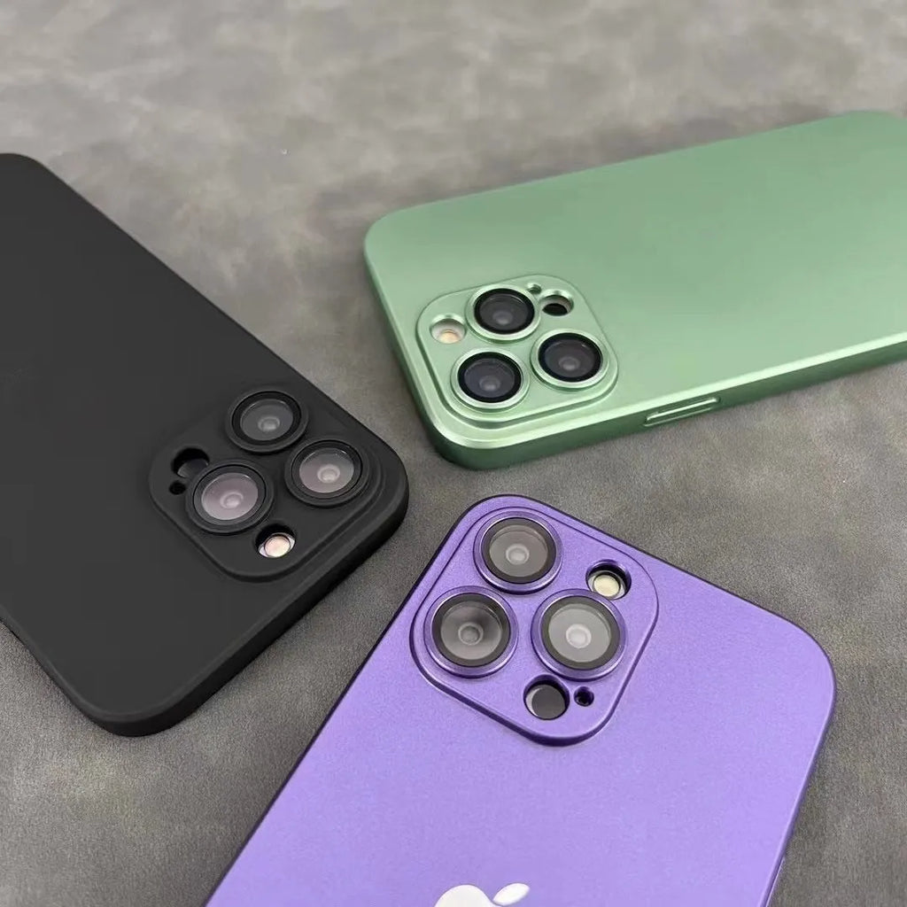 Solid colour electroplated mirror frosted TPU phone case for iPhone 13 to 15 series in black with textured finish
