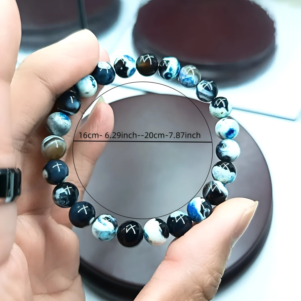 Bohemian ladies bracelet with 8mm natural agate beads and glass components in multiple colour variations