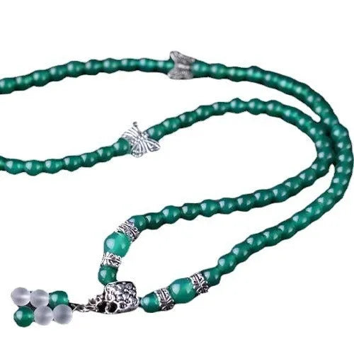 Green agate multi-strand bracelet with three layers of 6mm beads