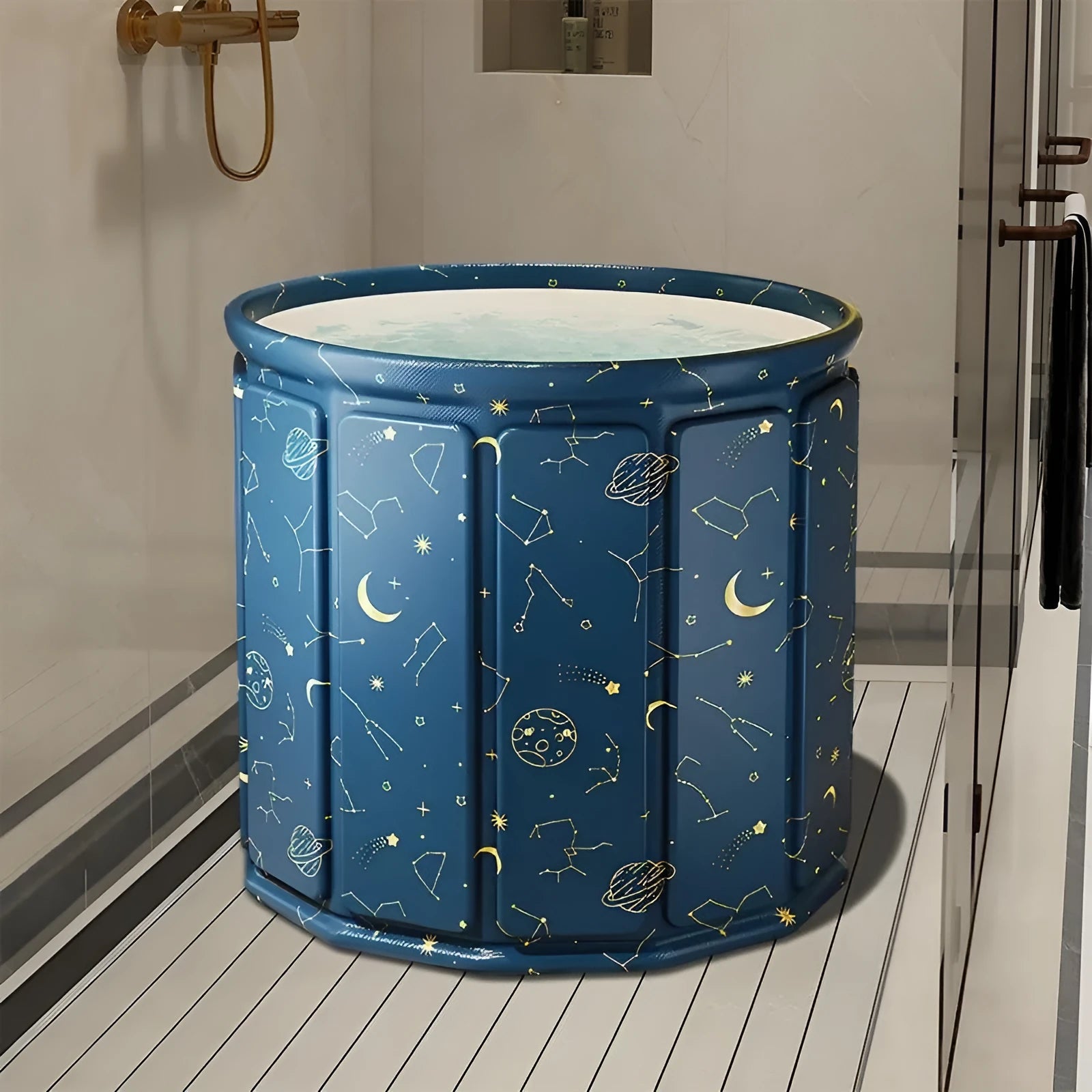 Foldable bath barrel for adults, thickened water-repellent cloth, 70cm diameter, sky blue colour