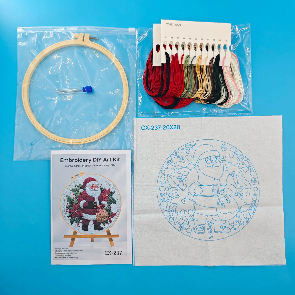 Santa Claus embroidery kit with cotton and linen fabric measuring 28x28cm featuring a modern simplicity landscape pattern