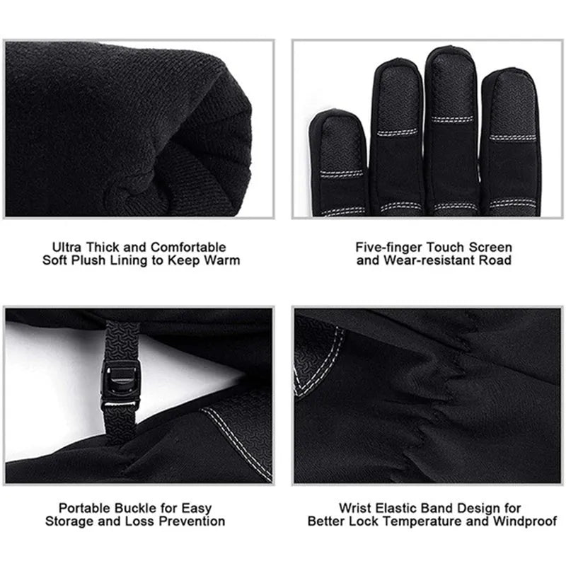 Winter gloves touchscreen non-slip waterproof windproof unisex black grey cycling ski sport gloves