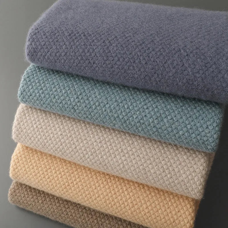 Men's autumn winter cashmere round neck pullover sweater with pineapple stitch in khaki colour