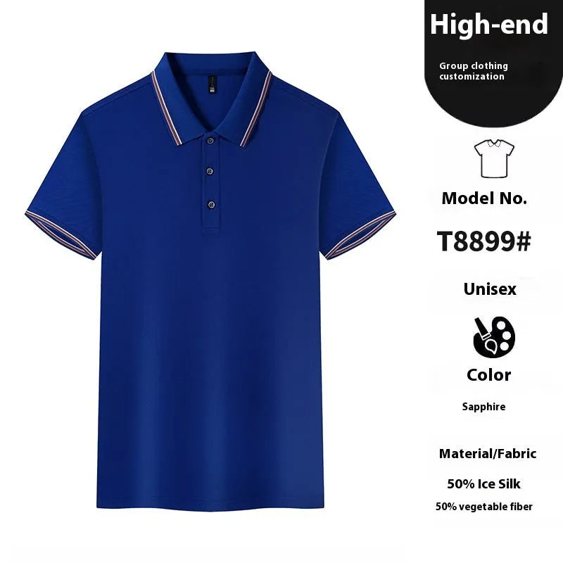 Ice-feeling solona colour matching work polo shirt in copper ammonia fibre ice silk fabric