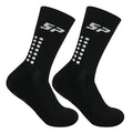 Non-slip nylon mid-calf socks for badminton and soccer in blue, shown on a white background