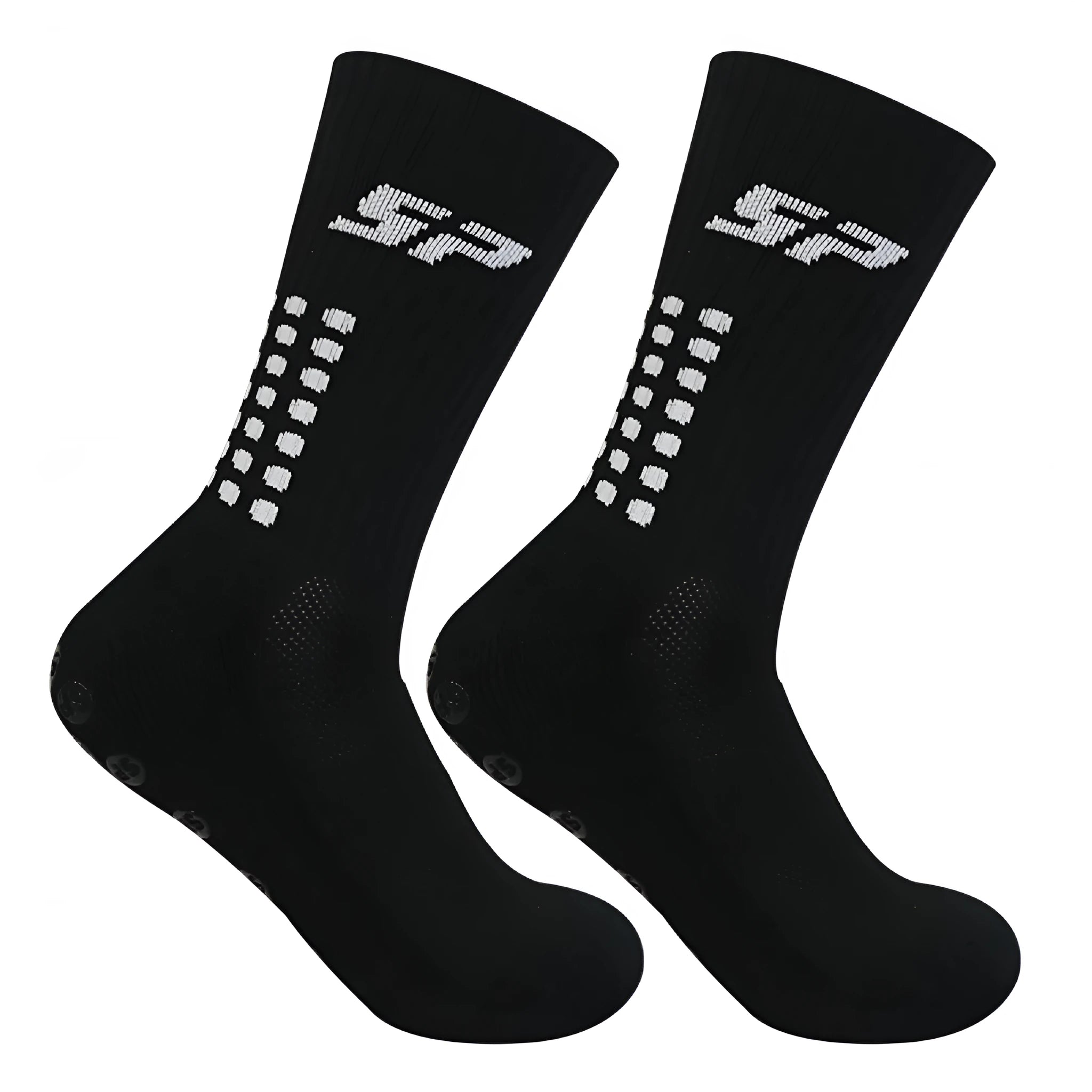Non-slip nylon mid-calf socks for badminton and soccer in blue, shown on a white background