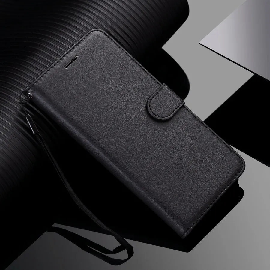 Leather style flip wallet phone case with card slot and kickstand for iPhone